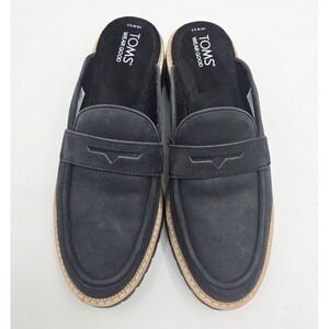 Tom's Penny Loafer Slides Women's 9.5 Cara Black Leather Lugged Soles